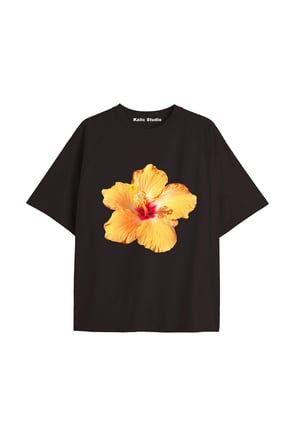 Kadın Çiçek  Özel Baskılı Renkli Oversize Penye Pamuklu Bisiklet Yaka T-Shirt