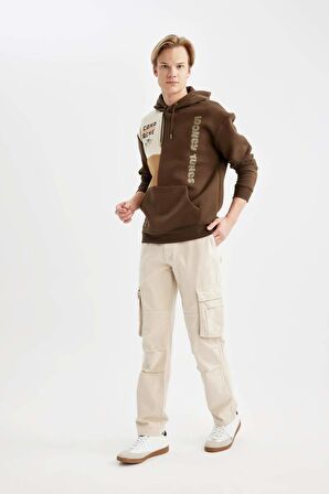 DeFacto %100 Pamuk Gabardin Pantolon Wide Leg Bol Rahat Kesim Kargo Cepli Düz Paça B5286AX24SPBG700