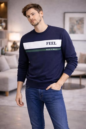 marcel erkek dar kesim flim fit bisiklet yaka desenli kazak