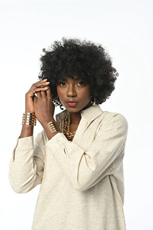 KADIN RAHAT KALIP NATUR RENK GÖMLEK