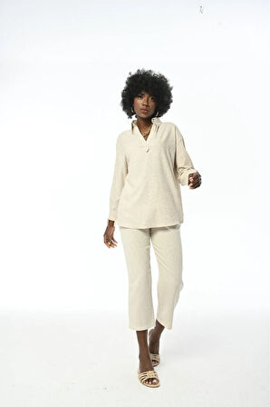 KADIN RAHAT KALIP NATUR RENK GÖMLEK