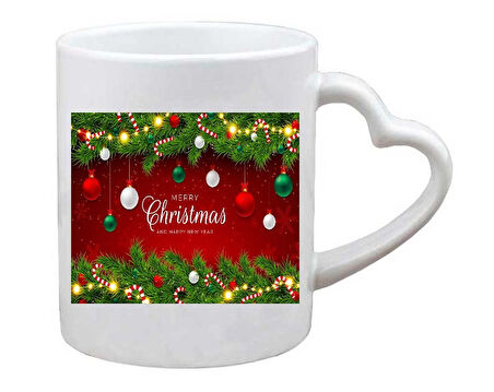 Kişiye Özel Yılbaşı Merry Christmas Noel Yeni Yıl Kalp Kulplu Baskılı Kupa Bardak