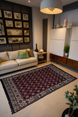 Şark Köşesi Kilim Halı Balkon ve Salon İçin Dekoratif Yıkanabilir Oturma Oda Halısı(bordo)
