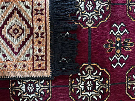Şark Köşesi Kilim Halı Balkon ve Salon İçin Dekoratif Yıkanabilir Oturma Oda Halısı(bordo)