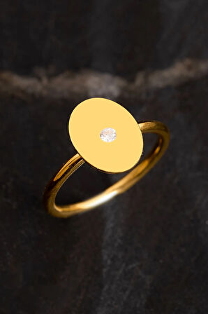 Kadın Gümüş Yüzük - El Işçiliği Altın Kaplama Elips Motifli Zirkon Taşlı Kadın Yüzük