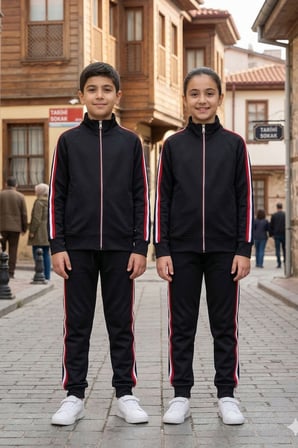 Erkek Çocuk Dik Yaka Üç Şeritli Şardonlu Dalgıç Eşofman Takımı