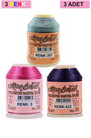 3 Adet Altınbaşak Oya ve Dantel İpi 20 gr - Royaleks - No: 005 - 432 - 357