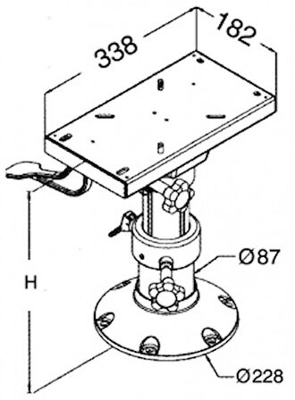 Koltuk ayağı. İleri-geri hareketlidir, dönebilir Taban 228 mm