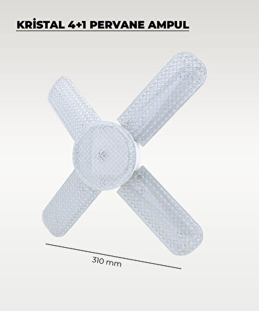 60W Kristal Pervane 4+1 Kanatlı Ampul 6500K Beyaz Işık 