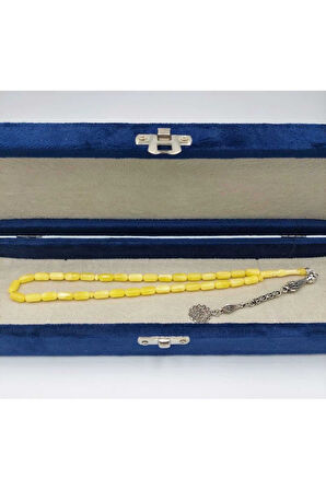 Sarı Kapsül Kesim Beyrut Toz Kehribar Tespih (AHŞAP KUTULU)