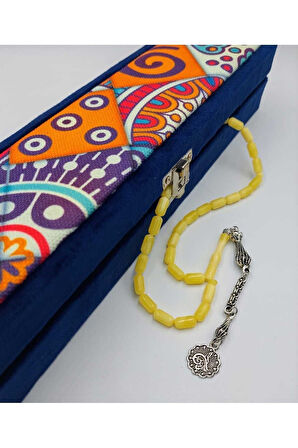 Sarı Kapsül Kesim Beyrut Toz Kehribar Tespih (AHŞAP KUTULU)