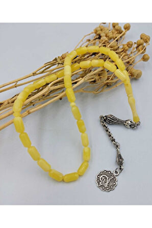 Sarı Kapsül Kesim Beyrut Toz Kehribar Tespih (AHŞAP KUTULU)