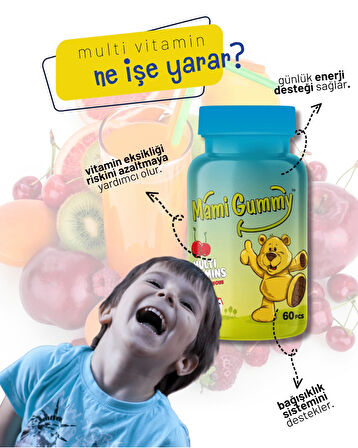 Mamigummy Kids Gummies Multivitamin 60 Adet Çiğnenebilir Gummy Jel Kiraz Aromalı