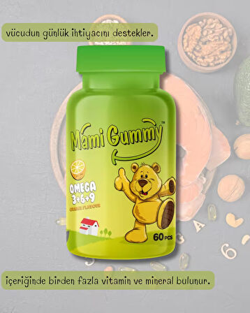 Mamigummy Kids Gummies Omega 3 6 9 60 Adet Çiğnenebilir Gummy Portakal Aromalı