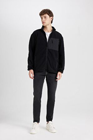 DeFacto Regular Fit Dik Yaka Fermuarlı Cepli Polar Hırka A6892AX24WNBK81