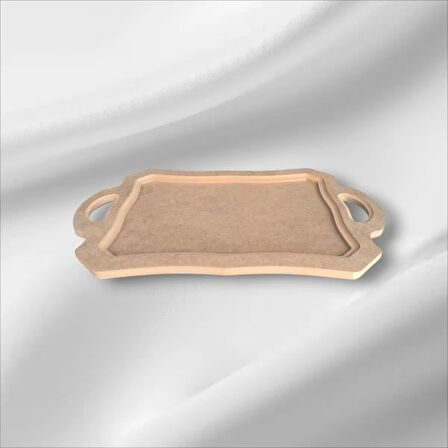 Ahşap Boyanabilir Dikdörtgen Kulplu Tepsi-Sunumluk