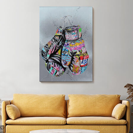 Boks Eldivenleri Kanvas Tablo, Renkli Banksy Sokak Graffiti Kanvas Tablo-5320