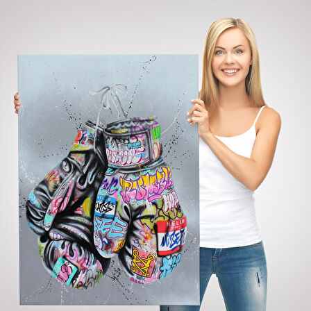 Boks Eldivenleri Kanvas Tablo, Renkli Banksy Sokak Graffiti Kanvas Tablo-5320