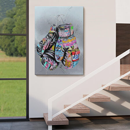 Boks Eldivenleri Kanvas Tablo, Renkli Banksy Sokak Graffiti Kanvas Tablo-5320