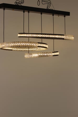 Lüks Siyah Kasa Kristal Taşlı 3'lü Halka Sarkıt Modern Avize