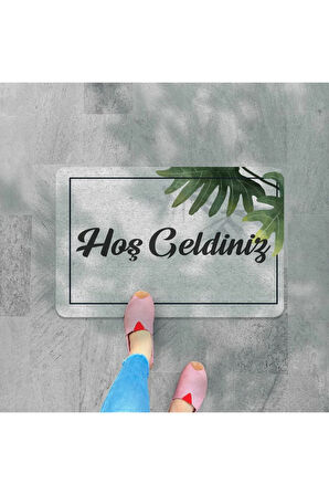 hoş geldiniz yazılır Coco Görünümlü Dekoratif Dış Kapı Önü ve Iç Mekan Paspası