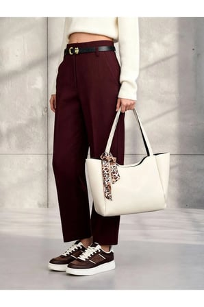 Fularlı(degişkenlik göstermektedir)Fermuarlı Shopper El Ve Omuz Çantası