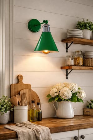 Retro Modern Tasarım Cafe Mutfak Hol Salon Yeşil Renk Mafsallı Duvar Aplik