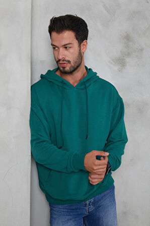 2D2B  Erkek Oversize Kapüşonlu Kanguru Cepli Ribanalı Uzun Kollu Basic Sweatshirt