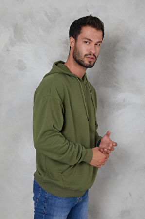 2D2B  Erkek Oversize Kapüşonlu Kanguru Cepli Ribanalı Uzun Kollu Basic Sweatshirt