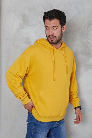 2D2B  Erkek Oversize Kapüşonlu Kanguru Cepli Ribanalı Uzun Kollu Basic Sweatshirt