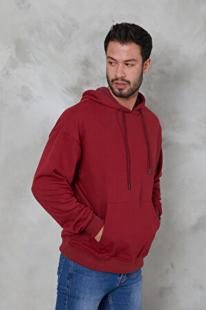 2D2B  Erkek Oversize Kapüşonlu Kanguru Cepli Ribanalı Uzun Kollu Basic Sweatshirt