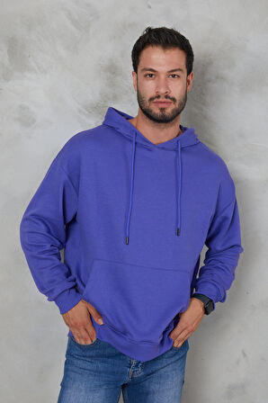 2D2B  Erkek Oversize Kapüşonlu Kanguru Cepli Ribanalı Uzun Kollu Basic Sweatshirt