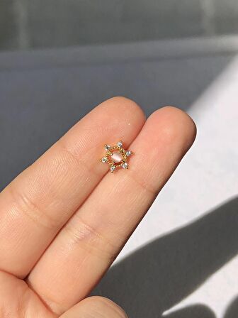 NATURE Cerrahi Çelik  Zirkon Taşlı Pembe Güneş  Gold renk 1cm  Piercing