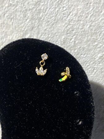 NATURE Cerrahi Çelik Zirkon Taşlı Muz  Gold renk 1cm  Piercing