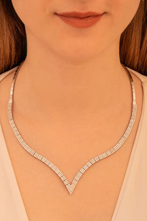 Kadın Gümüş Kolye - Zirkon Taşlı Paris 925 Ayar Gümüş Kadın Kolye