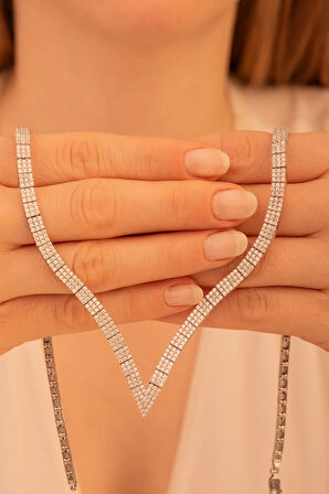 Kadın Gümüş Kolye - Zirkon Taşlı Paris 925 Ayar Gümüş Kadın Kolye