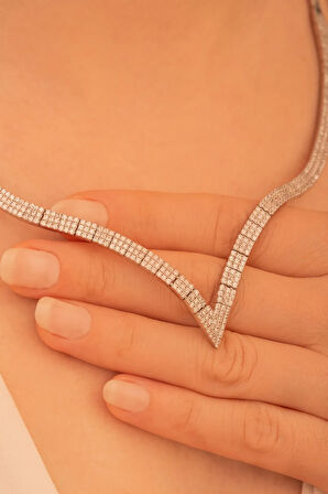 Kadın Gümüş Kolye - Zirkon Taşlı Paris 925 Ayar Gümüş Kadın Kolye