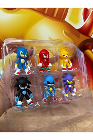 FİGÜR 6'lı SONİC KİRPİ  POWER AKSİYON FİGÜRLERİ 6Lı SET KIRILMAZ SİLİKON