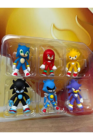 FİGÜR 6'lı SONİC KİRPİ  POWER AKSİYON FİGÜRLERİ 6Lı SET KIRILMAZ SİLİKON