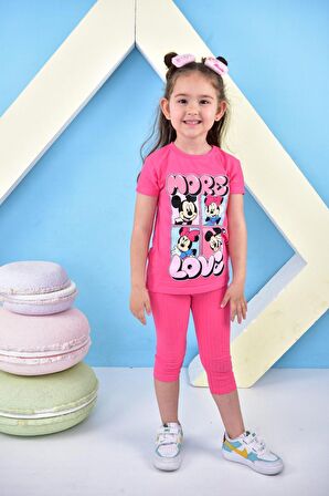 Kız Çocuk T-shirt Minie Mouse More Basklı Taytlı Takım