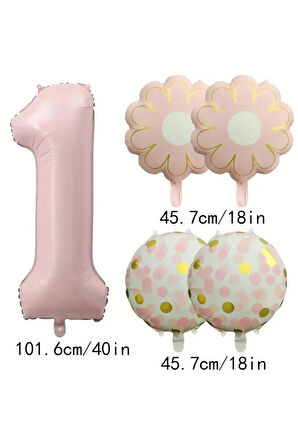 Pembe & Sarı Puantiyeli ayçiçeği folyo balonlu yaş balon set