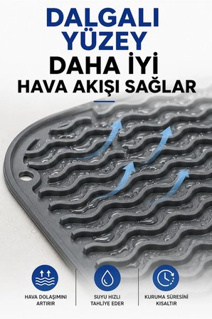 Bulaşık Kurutmalık - Wawe Desenli Silikon Çok Amaçlı Mat - Bulaşık Kurutma ve Tezgah Altlığı
