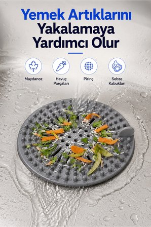 Yuvarlak Silikon Gider Süzgeci - Saç ve Yemek Artığı Yakalayıcı Lavabo Süzgeci (1 Adet)