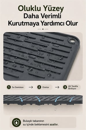 Büyük Boy Silikon Bulaşık Kurutma Matı 39x31 cm, Kaymaz Tezgah Koruyucu (1 Adet)