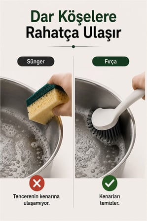 Silikon Çok Amaçlı Temizlik Fırçası - Ergonomik Saplı Bulaşık Fırçası (1 Adet)