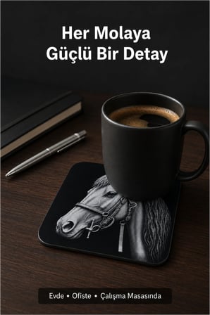 At Figürlü Kaymaz Bardak Altlığı, Masa ve Sehpa Koruyucu (4 Adet)