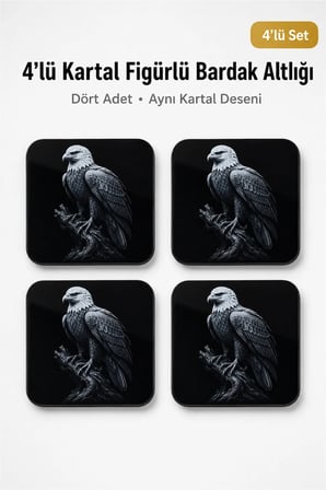 Kartal Figürlü Kaymaz Bardak Altlığı, Masa ve Sehpa Koruyucu (4 Adet)