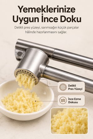 Paslanmaz Çelik Sarımsak Ezici Pres Çıkarılabilir Hazneli Uzun Saplı Mutfak Aparatı