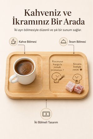 Bambu Kahve Sunumluğu Esprili Kocamı Komple Yerim Lazer İşlemeli