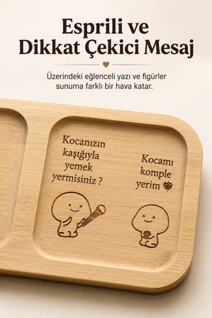 Bambu Kahve Sunumluğu Esprili Kocamı Komple Yerim Lazer İşlemeli